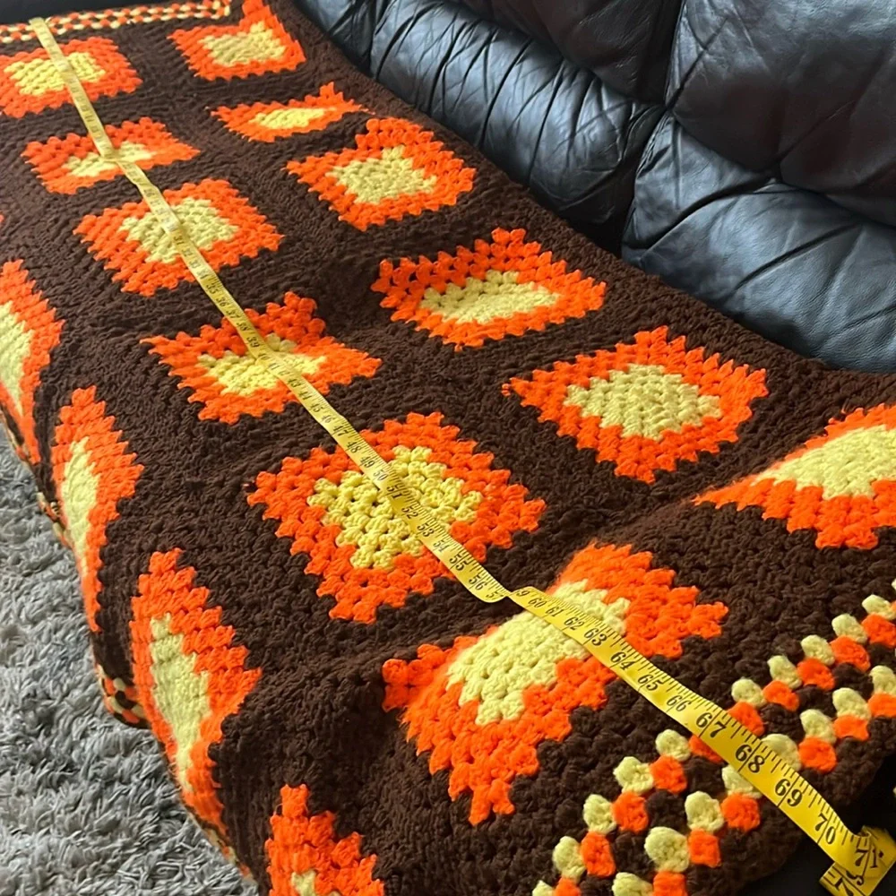 Granny Square Boho Crochet Blanket Cottagecore Country Cabin Farmhouse Rustic
